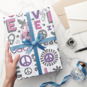 Friedens- und Liebesgekritzel Geschenkpapier