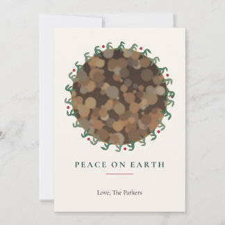 Friedens-Weihnachtskarte mit grünem Kranz und Foto Einladung