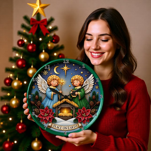 Friedensengel Weihnachtsharfe Große Wanduhr (Von Creator hochgeladen)
