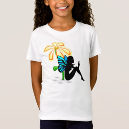 Friedensfeenhaftes Sitzen unter einer gelben Blume T-Shirt
