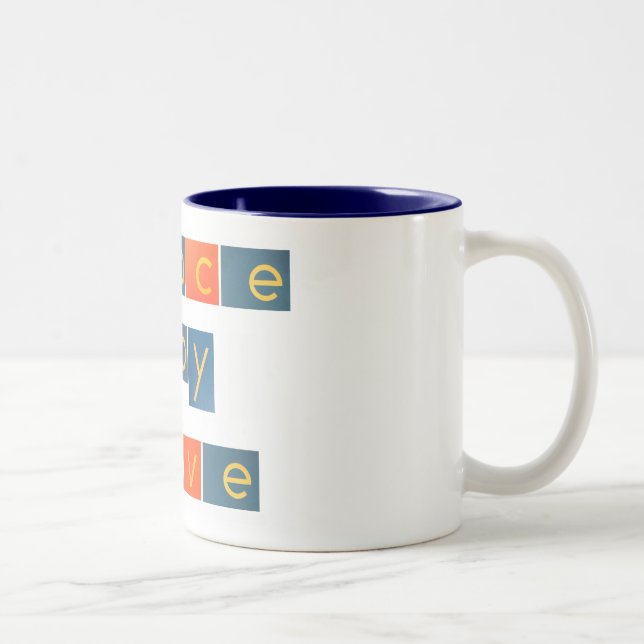 FRIEDENSfreude-LIEBE Sandpapier-Buchstaben Zweifarbige Tasse (Rechts)