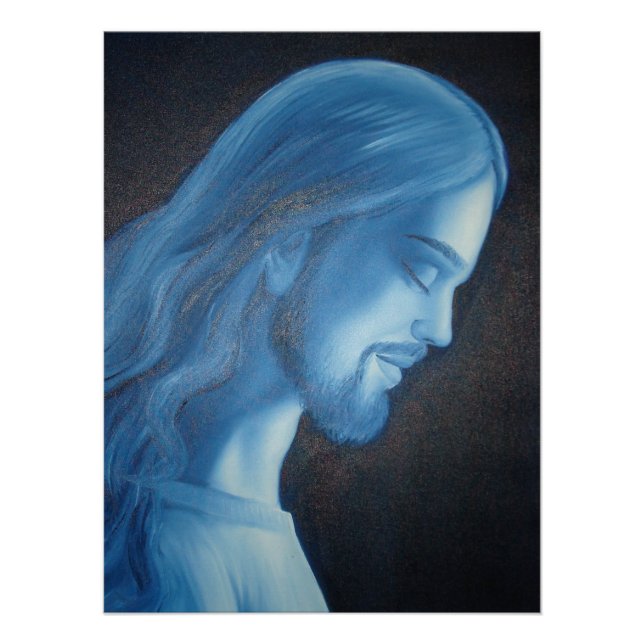 Friedensfürst: Blaues Jesus-Profil Poster (Vorderseite)