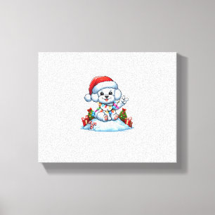 Friedenshand Bichon Frise Weihnachtslichter Hund F Leinwanddruck
