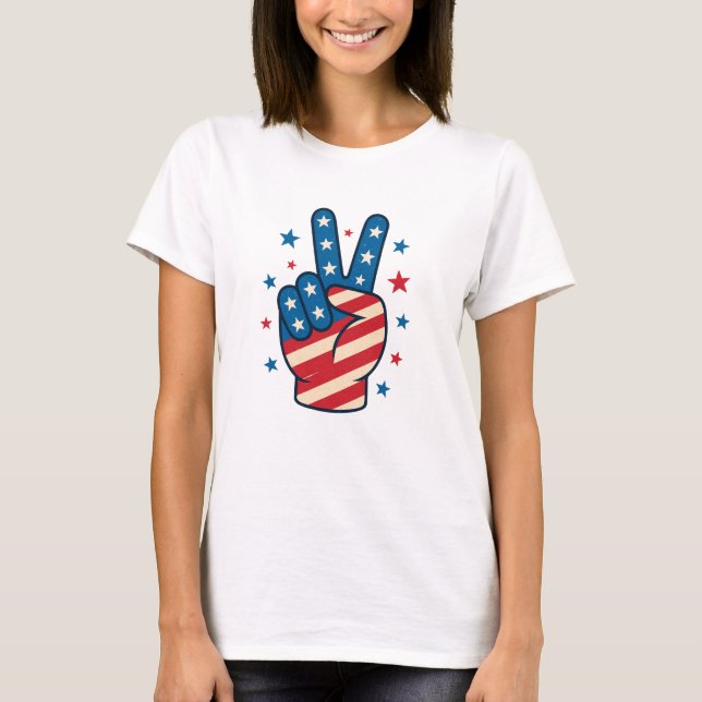 Friedenshand USA-Flagge 4. Juli T-Shirt (Vorderseite)