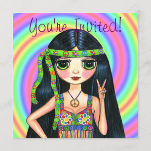 Friedensheraus Mädchenhippie-blinkendes Einladung