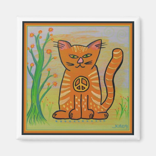 Friedenskatze mit Blume Magnet (Vorne)