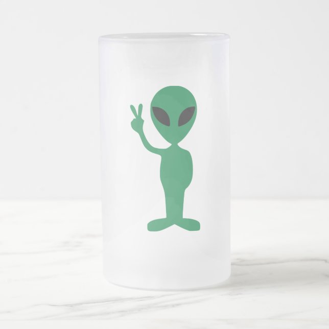 Friedenskleine grüner Mann-alien-Silhouette Mattglas Bierglas (Mittel)