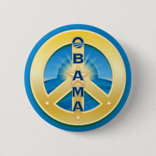 Friedensknopf Obama Goldstar, rund auf Blau Button