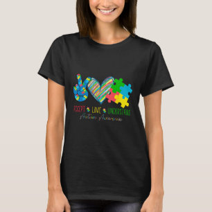 Friedensliebe-Band Autismus-Bewusstsein Akzeptiere T-Shirt