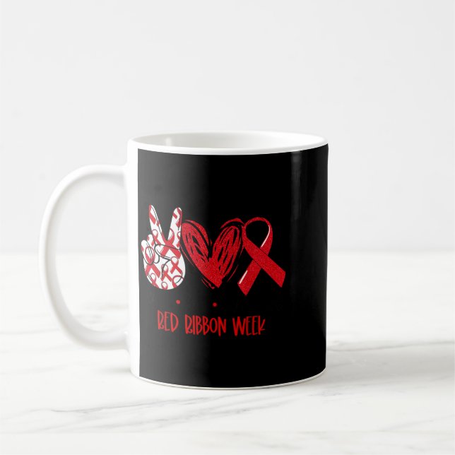 Friedensliebe-Bewusstsein Rote-Schleife-Woche Drog Kaffeetasse (Links)