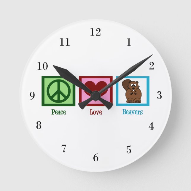 FriedensLiebe-Biber Runde Wanduhr (Vorderseite)