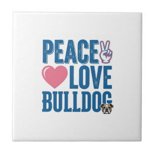 Friedensliebe Bulldogge Vintage Hundeshirt Design Fliese