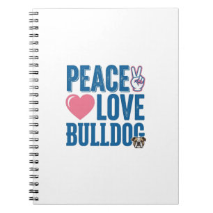 Friedensliebe Bulldogge Vintage Hundeshirt Design Notizblock
