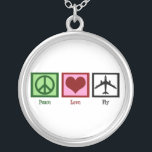 FriedensLiebe-Fliege Versilberte Kette<br><div class="desc">Ein Friedenszeichen,  Herz und ein Flugzeug. Dieses ist ein niedliches Geschenk für einen Piloten,  einen Flugbegleiter oder jemand,  der reisen mag.</div>