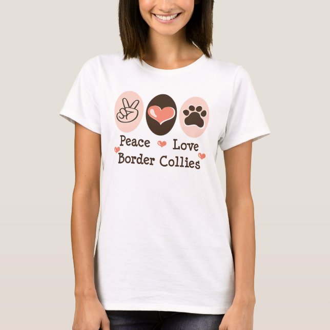 FriedensLiebe-GrenzCollies-Behälter-Spitze T-Shirt (Vorderseite)
