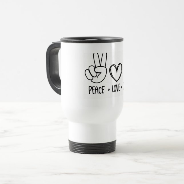 Friedensliebe Kaffe Morgen Vibes Reisebecher (Vorderseite Links)