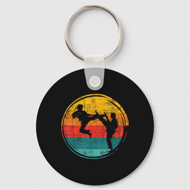 Friedensliebe Karate Mädchen Retro Karate Mädchen  Schlüsselanhänger (Vorderseite)