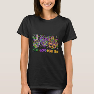 Friedensliebe Mardi Gras Maskenperlen für Frauen K T-Shirt