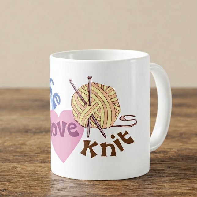 Friedensliebe Strick Kaffeetasse (Peace love knit coffee mug.)