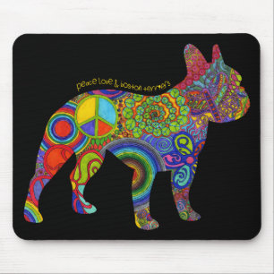 "FriedensLiebe u. Boston-Terrier-" Pop-Kunst Mousepad
