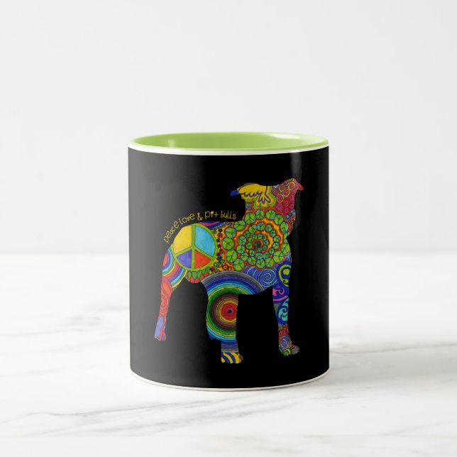 "FriedensLiebe-u. -gruben-Stier-" Pop-Kunst-Tasse Zweifarbige Tasse (Mittel)
