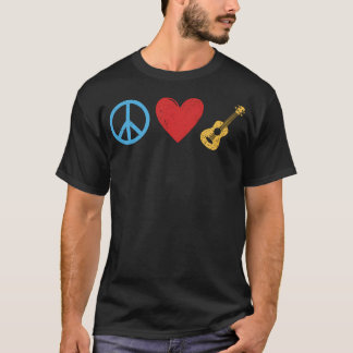 Friedensliebe-Ukulele-Symbol-Herz-Gitarre-Musiker T-Shirt