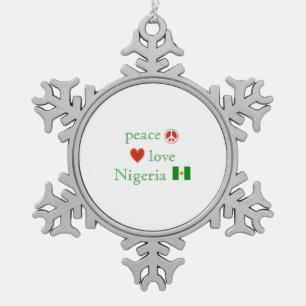 FriedensLiebe und -nigeria Schneeflocken Zinn-Ornament