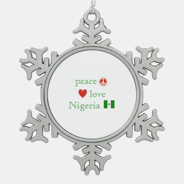 FriedensLiebe und -nigeria Schneeflocken Zinn-Ornament (Vorderseite)