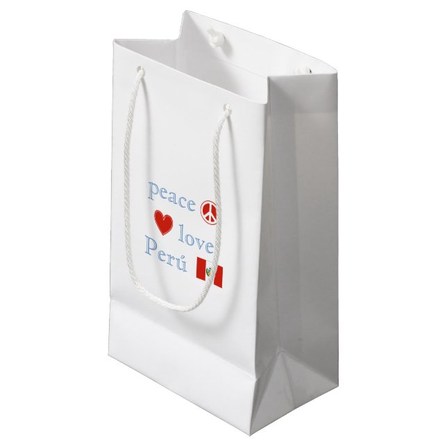 FriedensLiebe und -peru Kleine Geschenktüte (Vorderseite Schrägansicht)