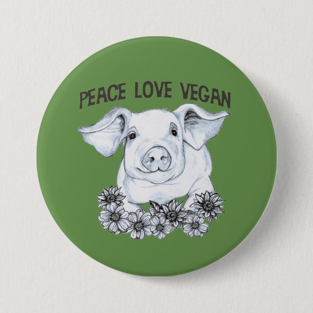 FriedensLiebe-veganer Schwein-Knopf Button (Vorderseite)