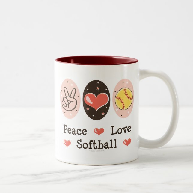 FriedensLiebesoftball-Tasse Zweifarbige Tasse (Rechts)