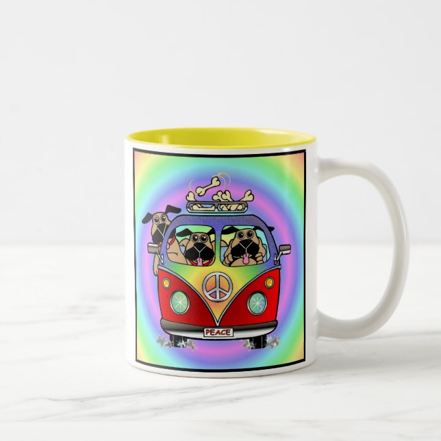 FriedensMops-Regenbogen-Tasse Zweifarbige Tasse (Rechts)