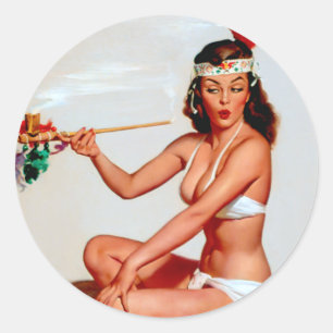 Friedenspfeife Pin Up Runder Aufkleber