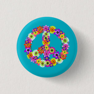 Friedensschild floral auf Türkis Button