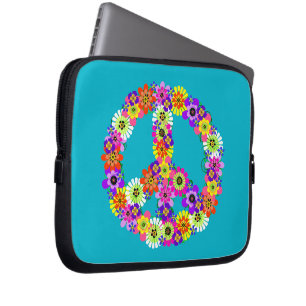Friedensschild floral auf Türkis Laptopschutzhülle