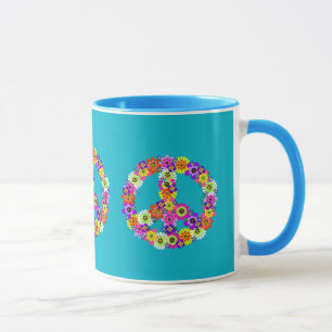 Friedensschild floral auf Türkis Tasse