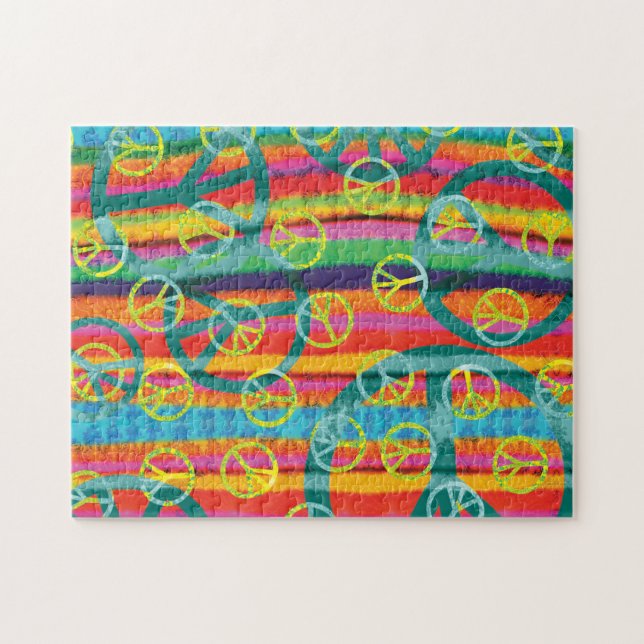 Friedensstifte Retro Rosa Gelb Türkis Wasserfarbe Puzzle (Horizontal)