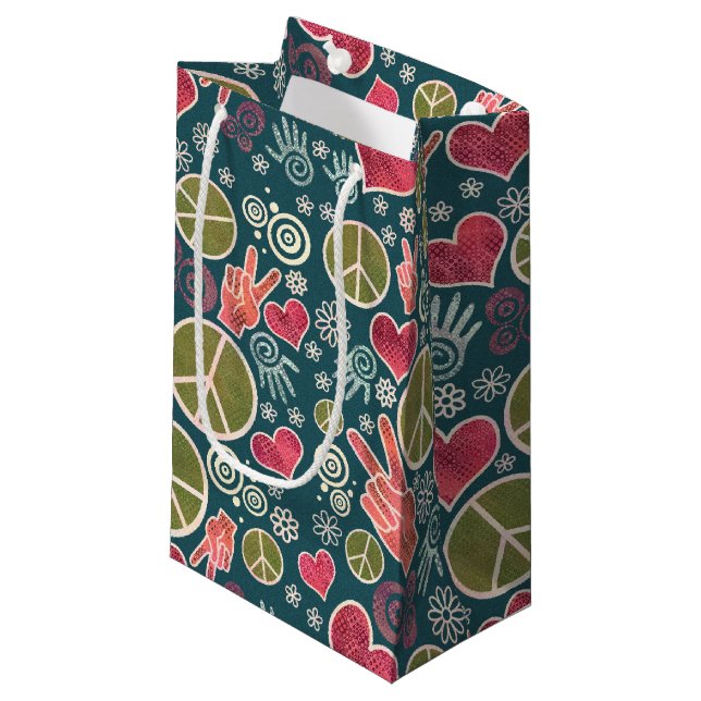 Friedenssymbol Hipster Pacifismus Zeichendesign Kleine Geschenktüte (Vorderseite Schrägansicht)