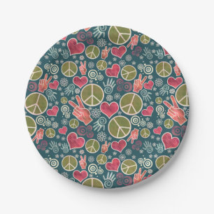 Friedenssymbol Hipster Pacifismus Zeichendesign Pappteller