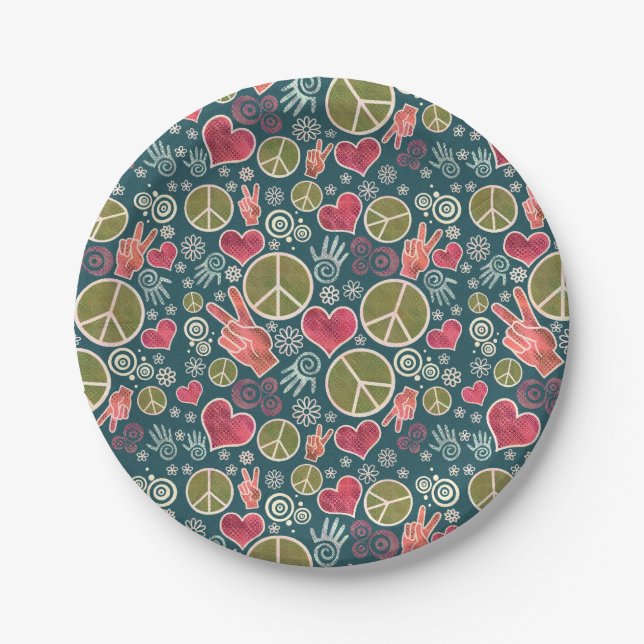 Friedenssymbol Hipster Pacifismus Zeichendesign Pappteller (Vorderseite)