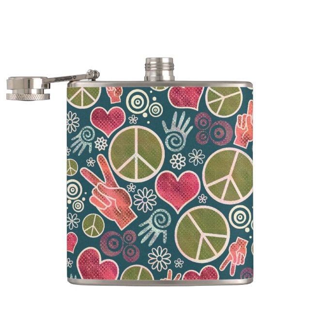 Friedenssymbol-Hipster-Pazifismus-Zeichen-Entwurf Flachmann (Geöffnet)