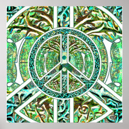 Friedenssymbol, Yin Yang, Baum des Lebens in Grün Poster