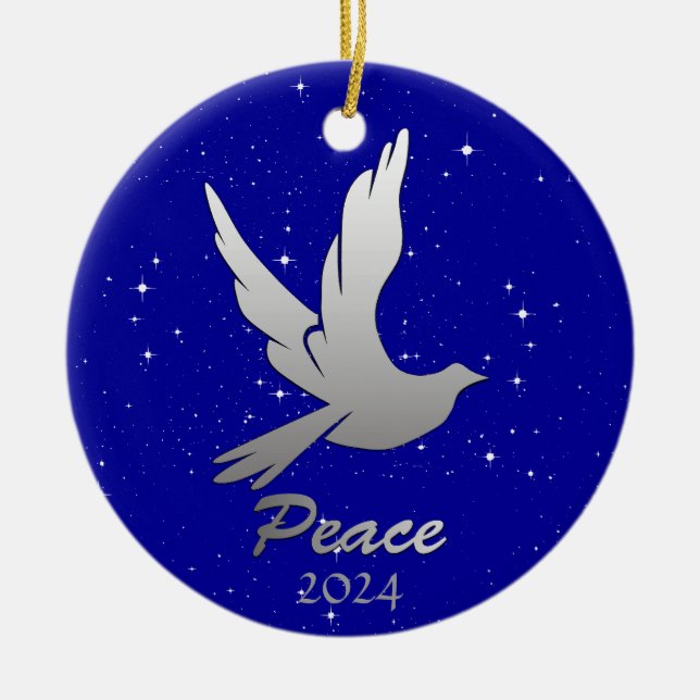 Friedenstaube in Silver Gray gegen den Sternenhimm Keramik Ornament (Vorne)