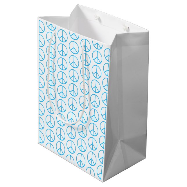Friedenszeichen Blau Groovy Retro Spaß Mittlere Geschenktüte (Rückseite Schrägansicht)