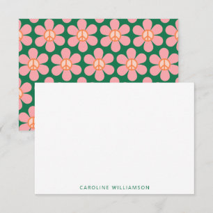 Friedenszeichen-Blume Grün Pink Baby Shower Name Mitteilungskarte