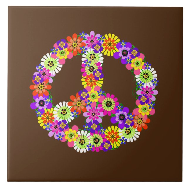 Friedenszeichen-Blumen auf Braun Fliese (Vorderseite)