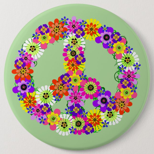 Friedenszeichen Blumen Button (Vorderseite)