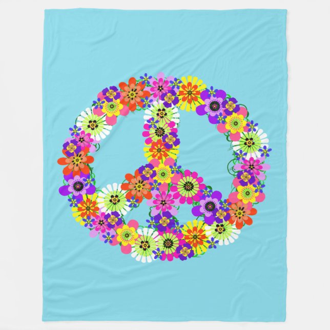 Friedenszeichen Blumen in Light Blue Fleecedecke (Vorderseite)