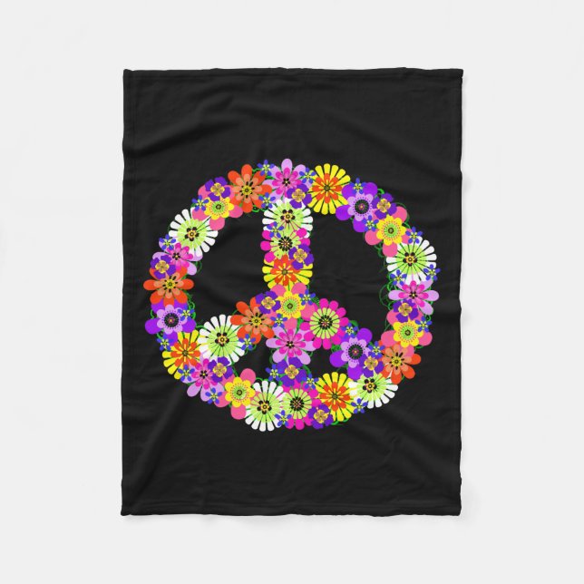 Friedenszeichen-Blumen in Schwarz Fleecedecke (Vorderseite)