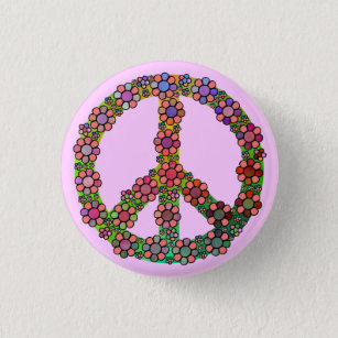 Friedenszeichen-Blumen-Symbol bunt Button